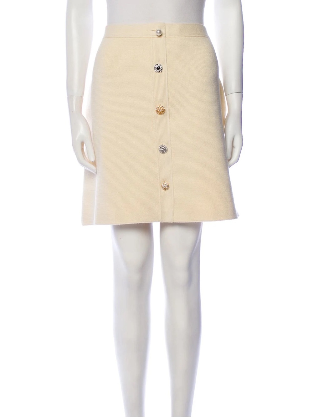 Adam Lippes Runway Collection Crystal Button Cotton Blend Tweed Mini Skirt Med